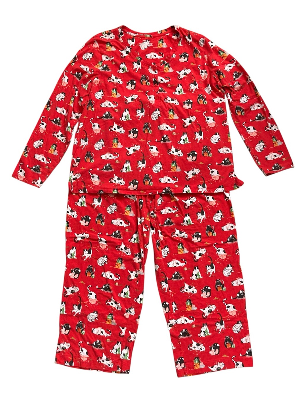 Sleep Sense Christmas Cats Pajama Set Women’s XL Red